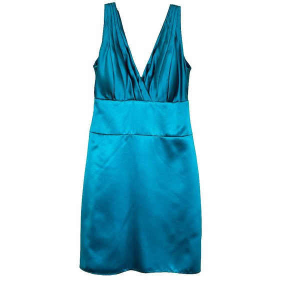 BADGLEY MISCHKA BRIDESMAIDS Blue Green Satin Sleeveless Cocktail Dress, Size 10 - Picture 1 of 11